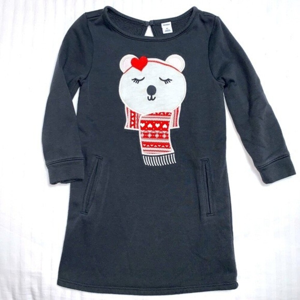 Christmas Holiday Polar Bear Dress Tunic Gray Shirt Top Girls 4T Winter Scarf